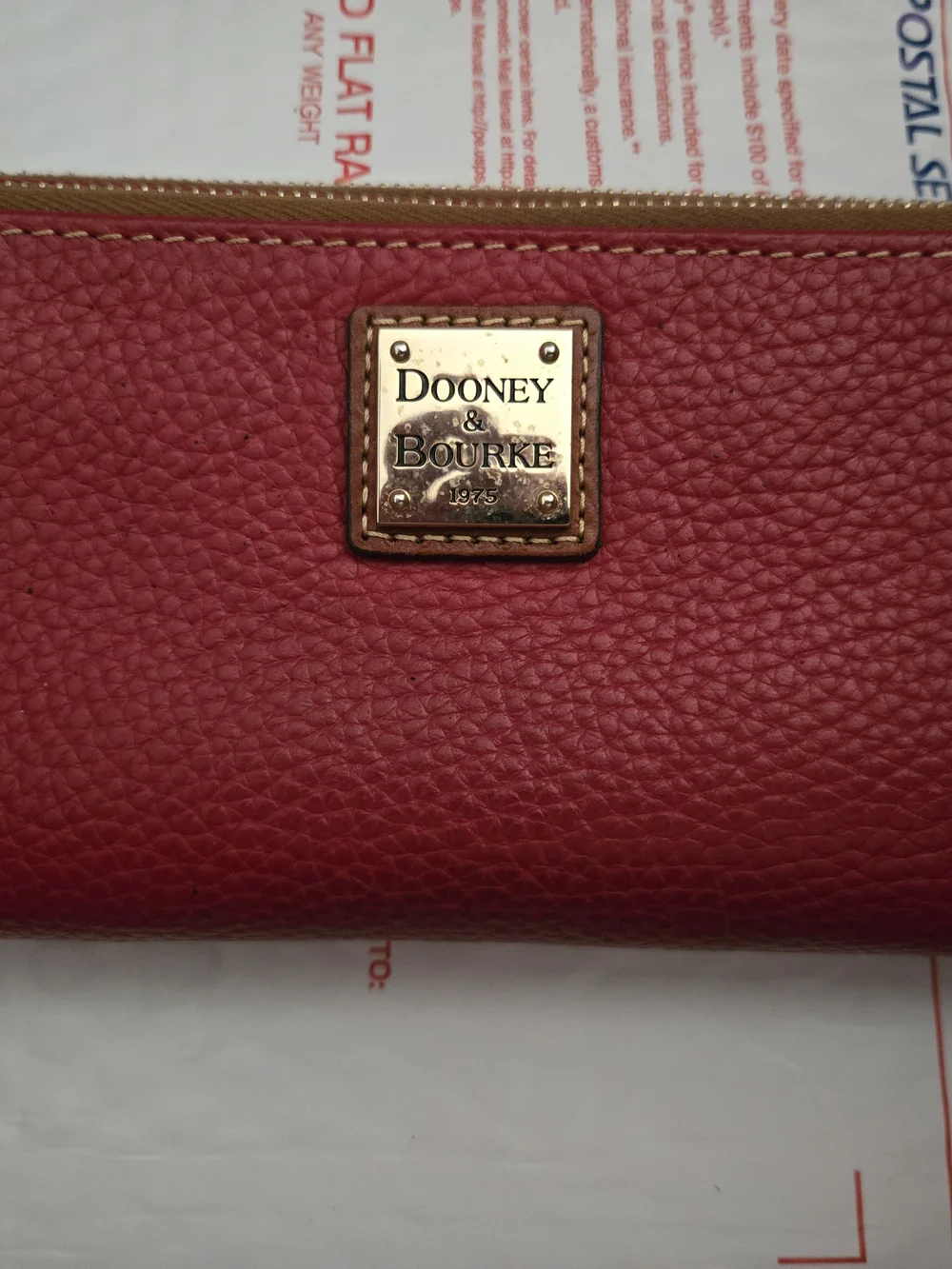 Dooney & Bourke Red Pebbled Leather Zip Wallet And Purse